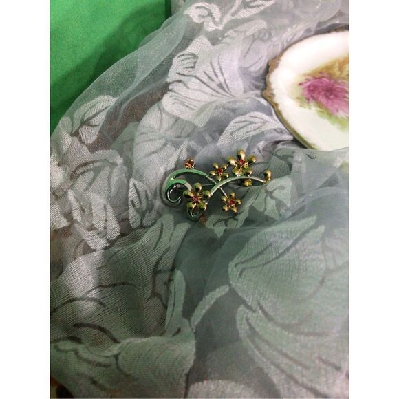 Artisan Silver Gold & Orange Floral Brooch Pin SO PRETTY! - Picture 6 of 16